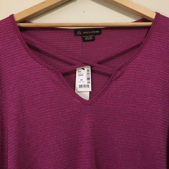 NWT Love & Legend Sparkly Cross Collar Dark Pink Fashion Top - Picture 3 of 15